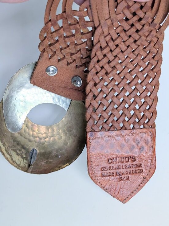 Chico\'s Handmade Wide Braided Leather Belt w/ Brass Metal Buckle Moroccan S/M main image 10